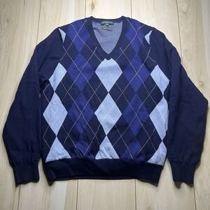 FAIRWAY & GREENE Italian Merino Wool V-Neck Sweater Lined Blue Mens Size Medium